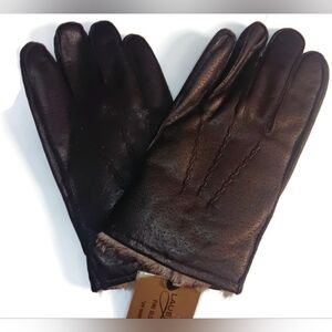 MEN'S RABBIT FUR LINED LEATHER GLOVES BLACK, XL